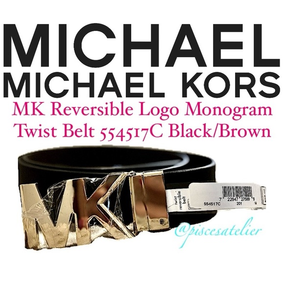 MICHAEL Michael Kors Black/Brown MK Logo Monogram Twist Reversible Belt 554517C - Picture 15 of 16